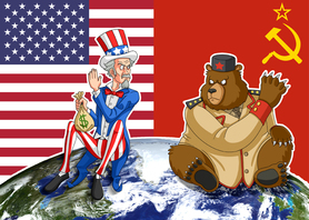 The picture shows the fight between American and the Soviets as they both try to send people into space before the other.
